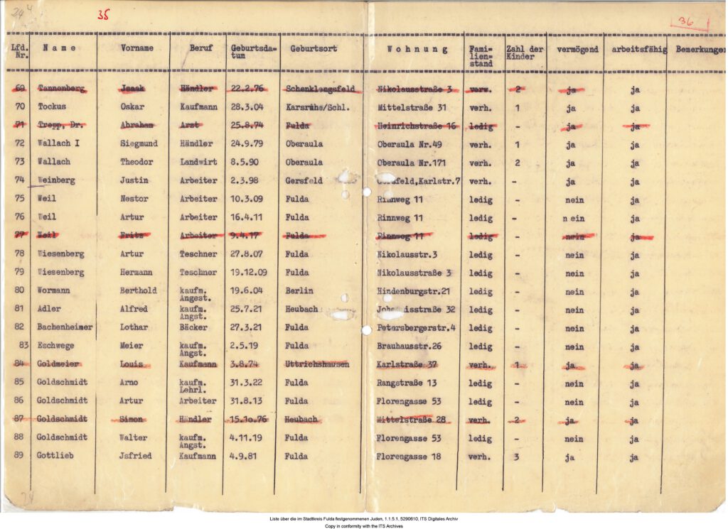 Buchenwald Deportationsliste; Lothar steht unter Nummer 82.