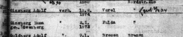 Auszug aus der Deportationsliste Hannover-Theresienstadt